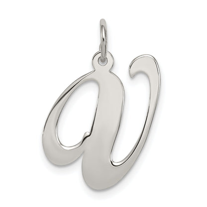 Sterling Silver Rhodium-Plated Fancy Script Letter V Initial Charm