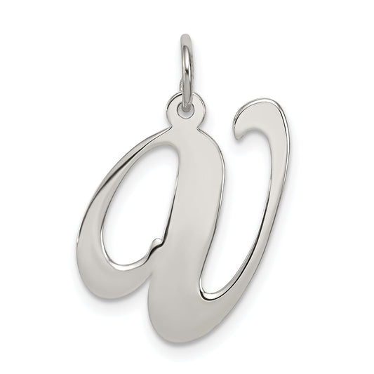 Sterling Silver Rhodium-Plated Fancy Script Letter V Initial Charm