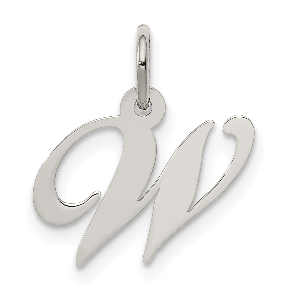 Sterling Silver Rhodium-Plated Fancy Script Letter W Initial Charm