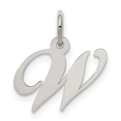 Sterling Silver Rhodium-Plated Fancy Script Letter W Initial Charm
