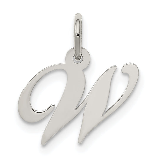 Sterling Silver Rhodium-Plated Fancy Script Letter W Initial Charm