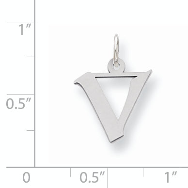 Sterling Silver Small Artisan Block Initial V Charm
