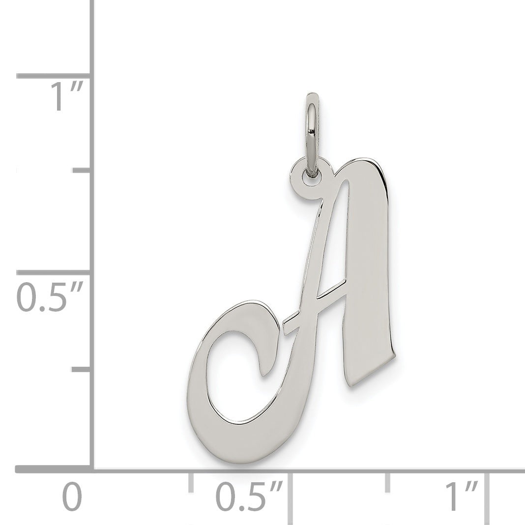 Sterling Silver Rhodium-Plated Fancy Script Letter A Initial Charm