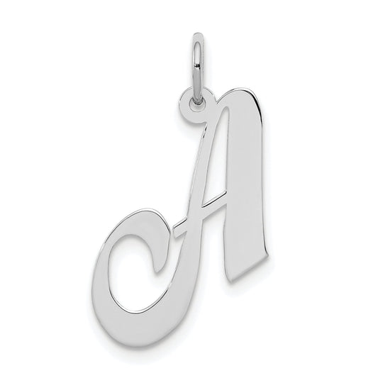 Sterling Silver Rhodium-Plated Fancy Script Letter A Initial Charm