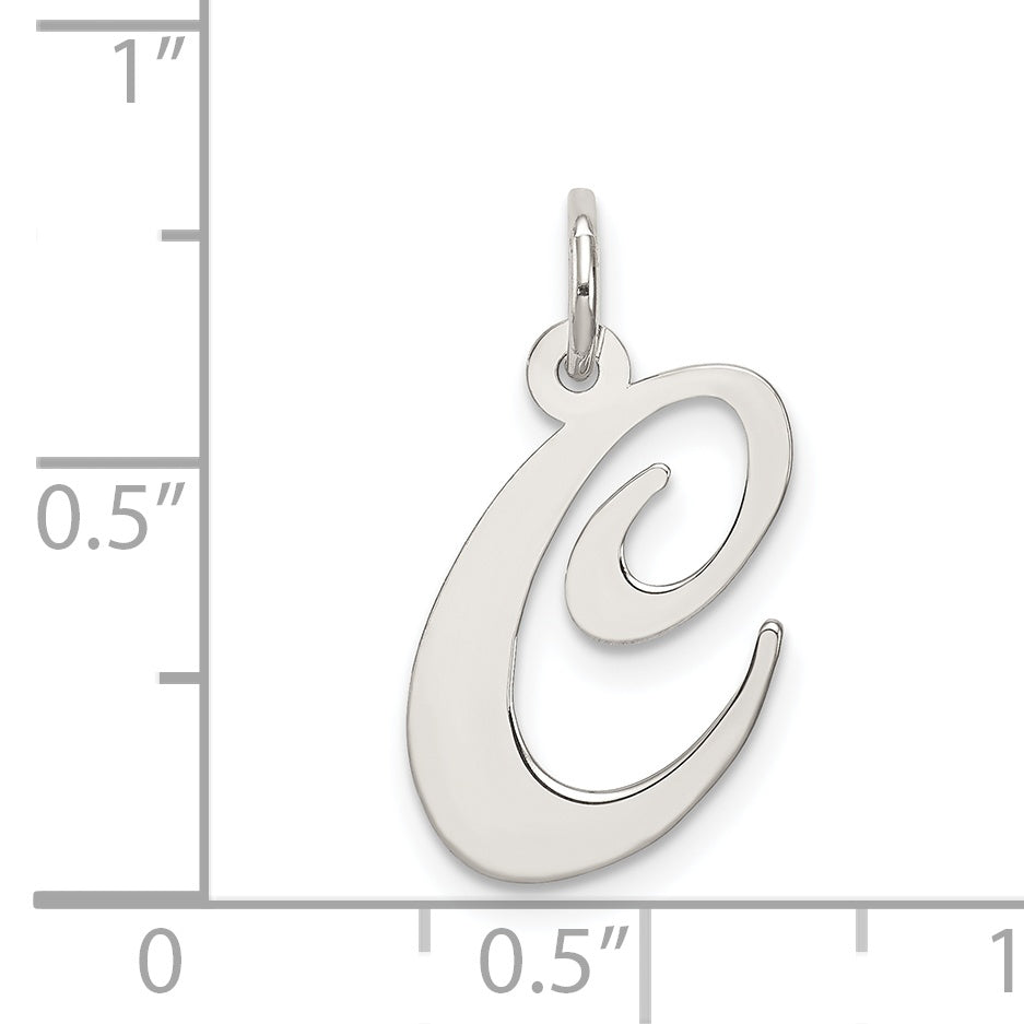 Sterling Silver Rhodium-Plated Fancy Script Letter C Initial Charm