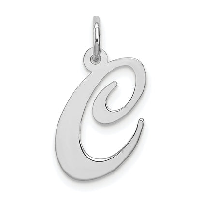 Sterling Silver Rhodium-Plated Fancy Script Letter C Initial Charm