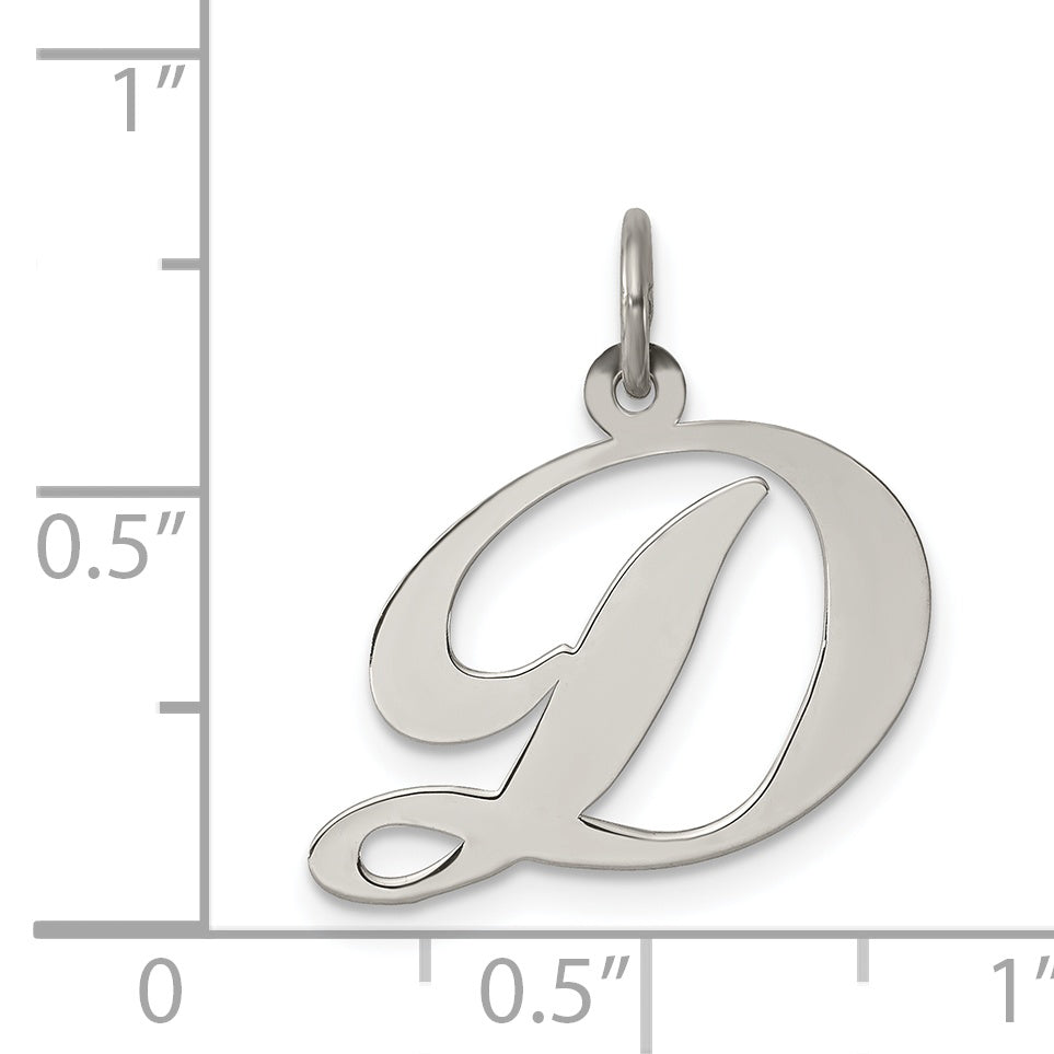 Sterling Silver Rhodium-Plated Fancy Script Letter D Initial Charm