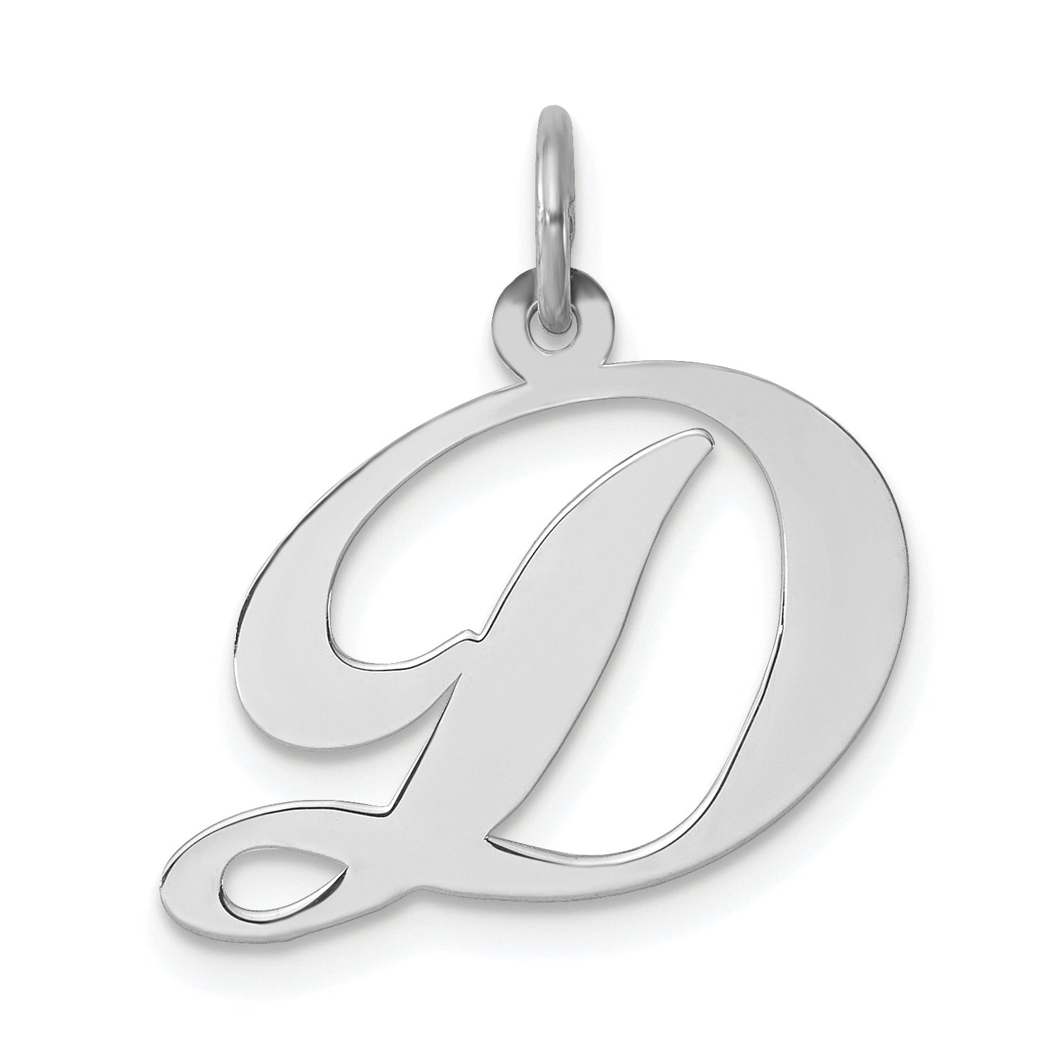 Sterling Silver Rhodium-Plated Fancy Script Letter D Initial Charm