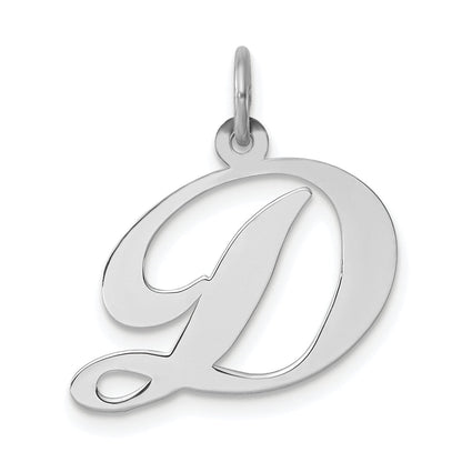 Sterling Silver Rhodium-Plated Fancy Script Letter D Initial Charm