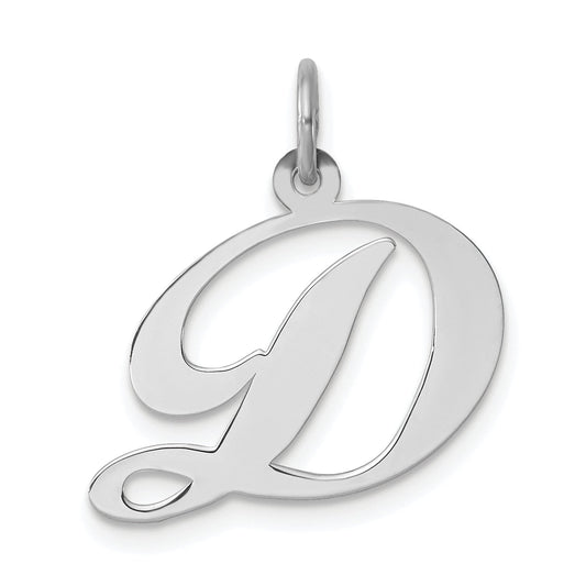 Sterling Silver Rhodium-Plated Fancy Script Letter D Initial Charm