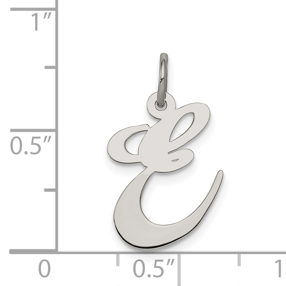 Sterling Silver Rhodium-Plated Fancy Script Letter E Initial Charm