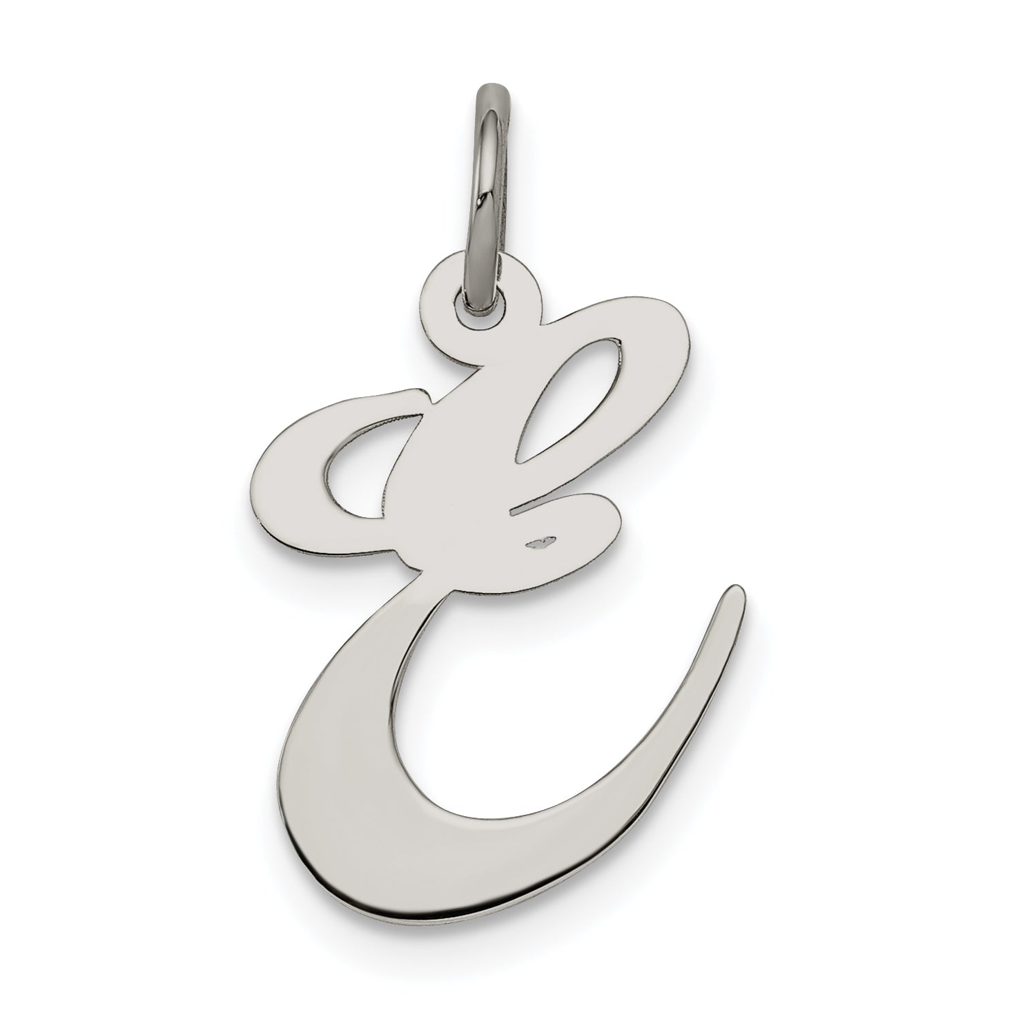 Sterling Silver Rhodium-Plated Fancy Script Letter E Initial Charm