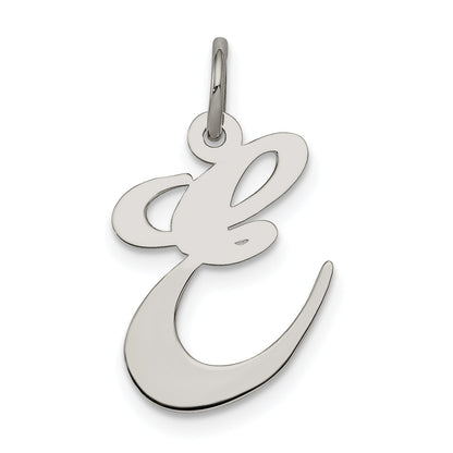 Sterling Silver Rhodium-Plated Fancy Script Letter E Initial Charm