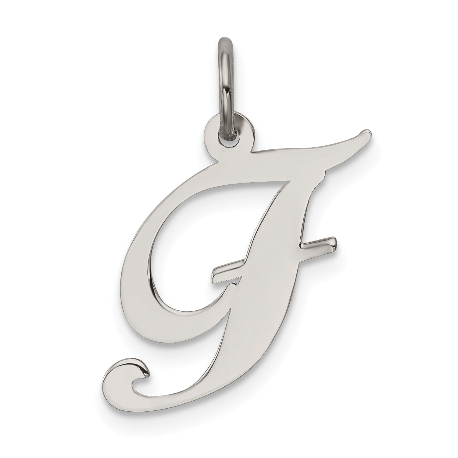Sterling Silver Rhodium-Plated Fancy Script Letter F Initial Charm