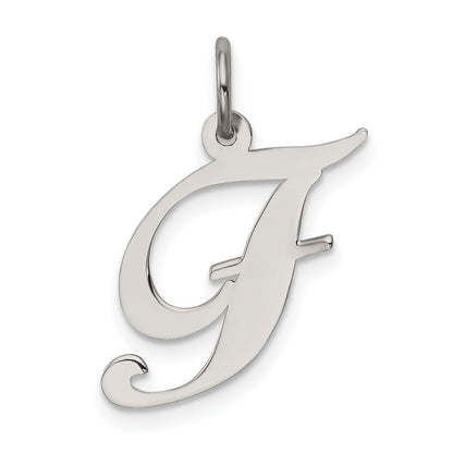 Sterling Silver Rhodium-Plated Fancy Script Letter F Initial Charm