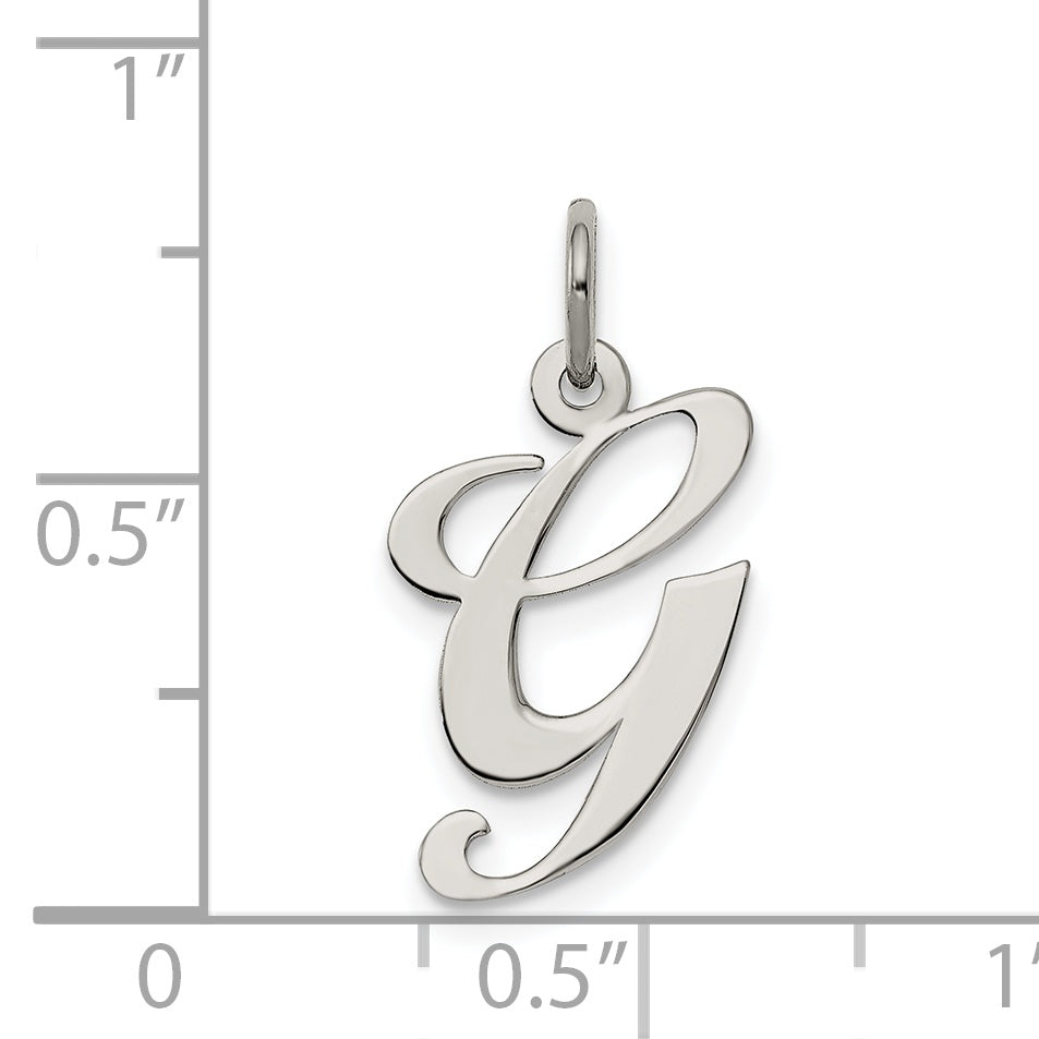 Sterling Silver Rhodium-Plated Fancy Script Letter G Initial Charm