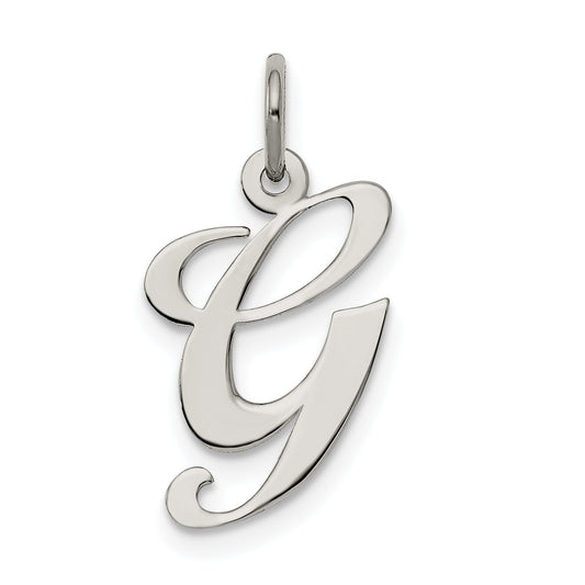 Sterling Silver Rhodium-Plated Fancy Script Letter G Initial Charm