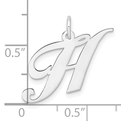 Sterling Silver Rhodium-Plated Fancy Script Letter H Initial Charm