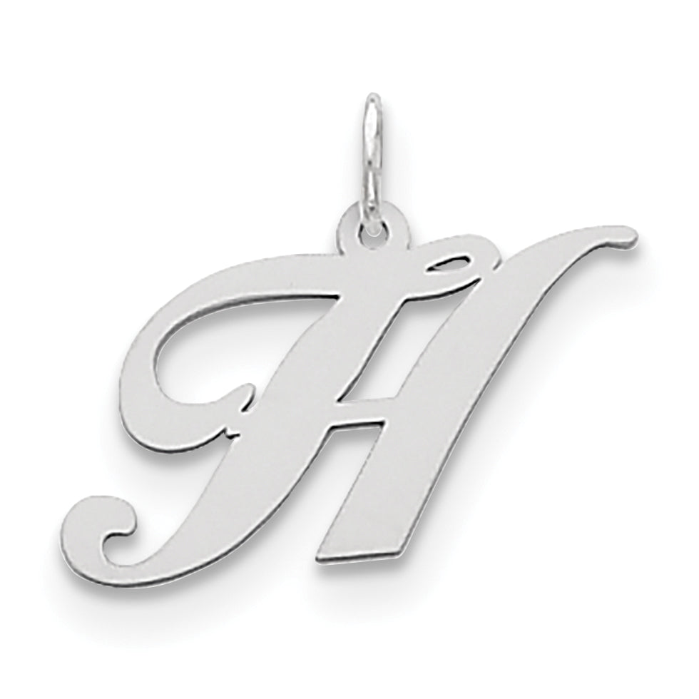 Sterling Silver Rhodium-Plated Fancy Script Letter H Initial Charm