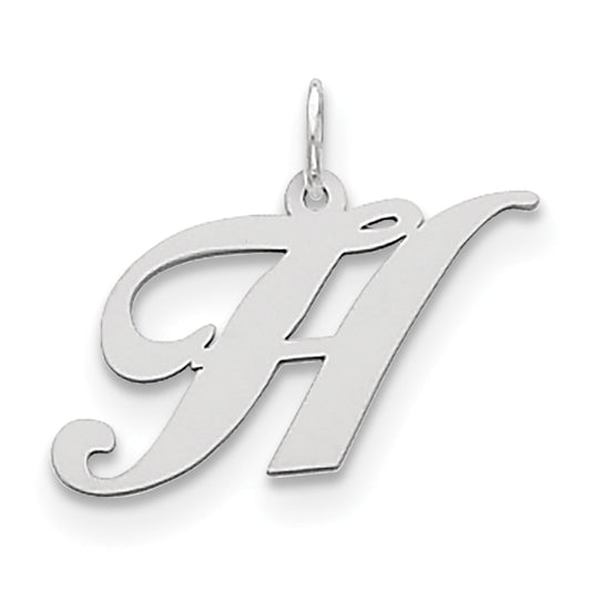 Sterling Silver Rhodium-Plated Fancy Script Letter H Initial Charm