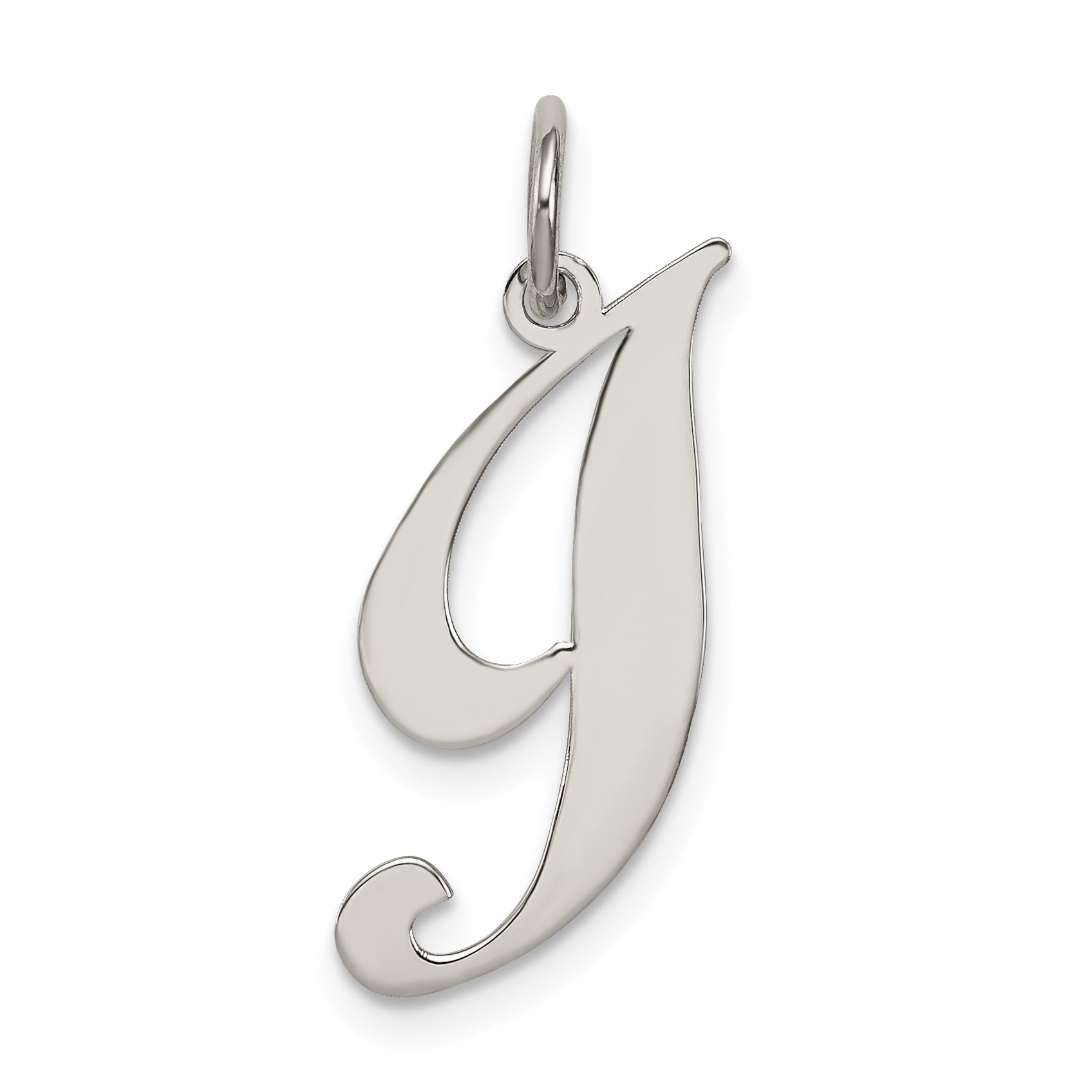 Sterling Silver Rhodium-Plated Fancy Script Letter I Initial Charm