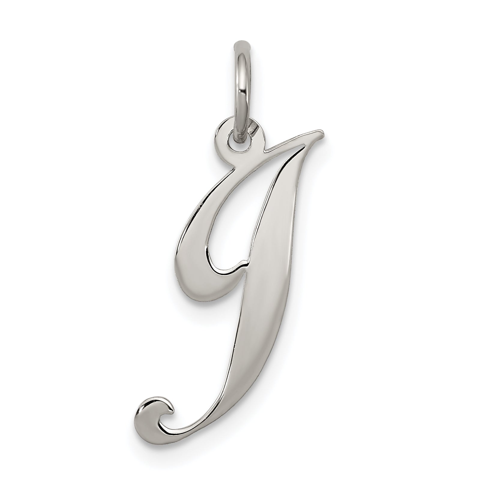Sterling Silver Rhodium-Plated Fancy Script Letter J Initial Charm