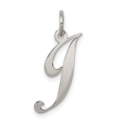 Sterling Silver Rhodium-Plated Fancy Script Letter J Initial Charm