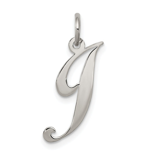 Sterling Silver Rhodium-Plated Fancy Script Letter J Initial Charm