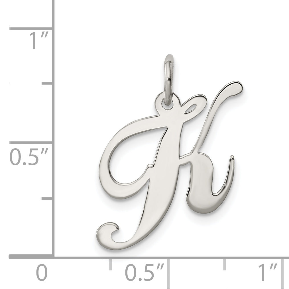 Sterling Silver Rhodium-Plated Fancy Script Letter K Initial Charm