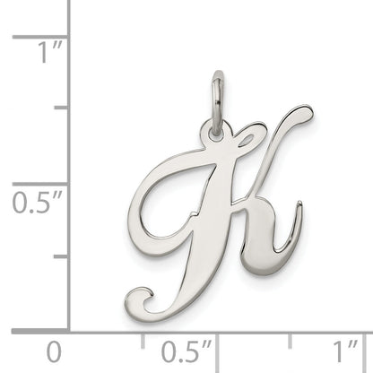 Sterling Silver Rhodium-Plated Fancy Script Letter K Initial Charm