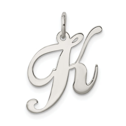 Sterling Silver Rhodium-Plated Fancy Script Letter K Initial Charm