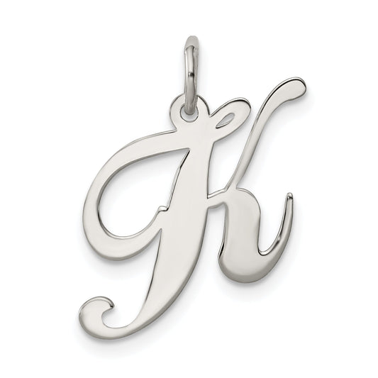 Sterling Silver Rhodium-Plated Fancy Script Letter K Initial Charm