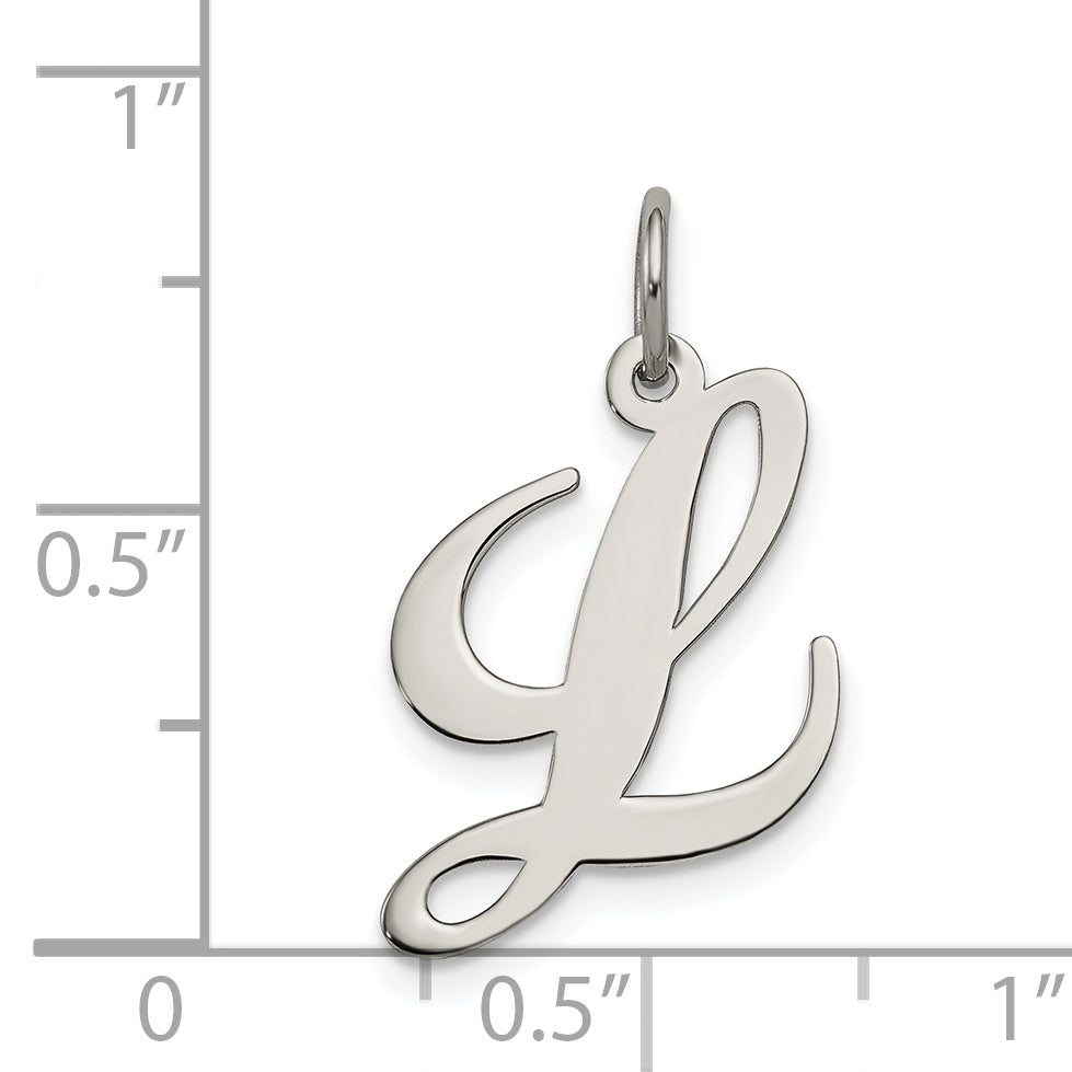 Sterling Silver Rhodium-Plated Fancy Script Letter L Initial Charm