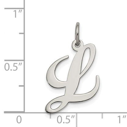 Sterling Silver Rhodium-Plated Fancy Script Letter L Initial Charm