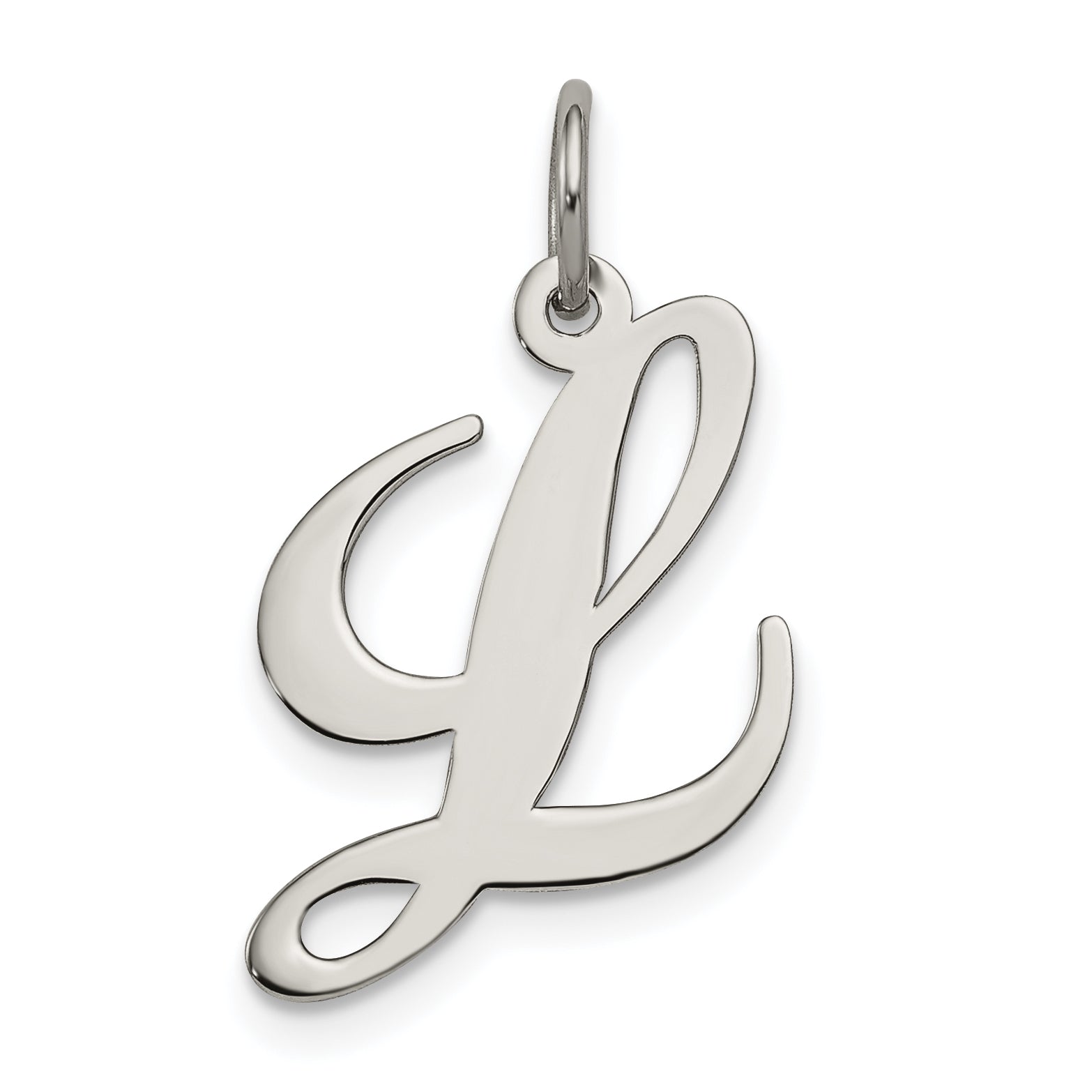 Sterling Silver Rhodium-Plated Fancy Script Letter L Initial Charm