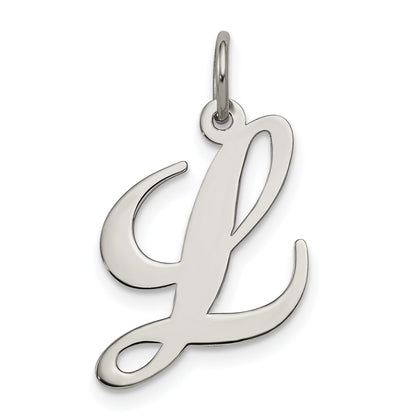 Sterling Silver Rhodium-Plated Fancy Script Letter L Initial Charm
