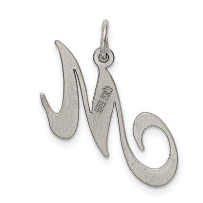 Sterling Silver Rhodium-Plated Fancy Script Letter M Initial Charm