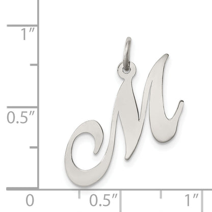 Sterling Silver Rhodium-Plated Fancy Script Letter M Initial Charm