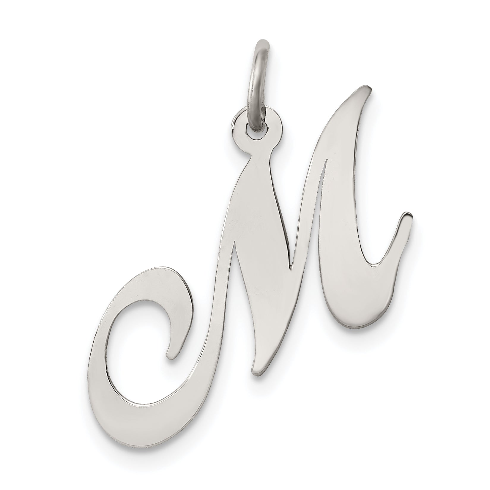 Sterling Silver Rhodium-Plated Fancy Script Letter M Initial Charm
