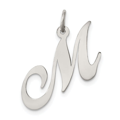 Sterling Silver Rhodium-Plated Fancy Script Letter M Initial Charm