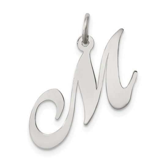 Sterling Silver Rhodium-Plated Fancy Script Letter M Initial Charm