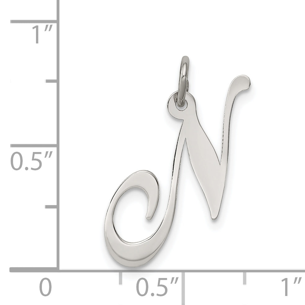 Sterling Silver Rhodium-Plated Fancy Script Letter N Initial Charm
