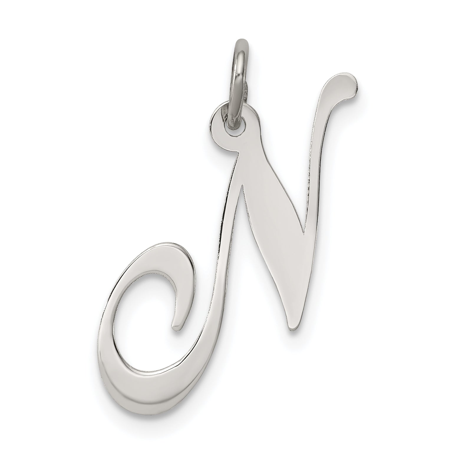 Sterling Silver Rhodium-Plated Fancy Script Letter N Initial Charm
