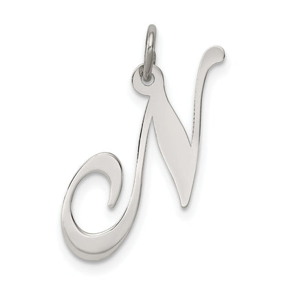 Sterling Silver Rhodium-Plated Fancy Script Letter N Initial Charm