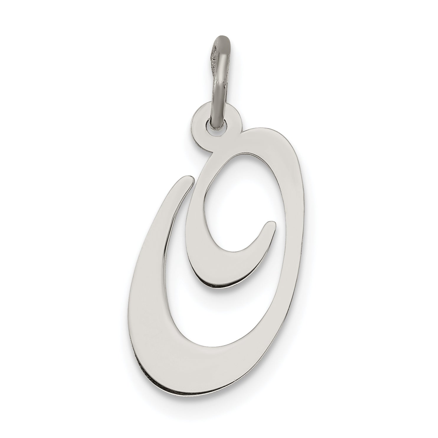 Sterling Silver Rhodium-Plated Fancy Script Letter O Initial Charm