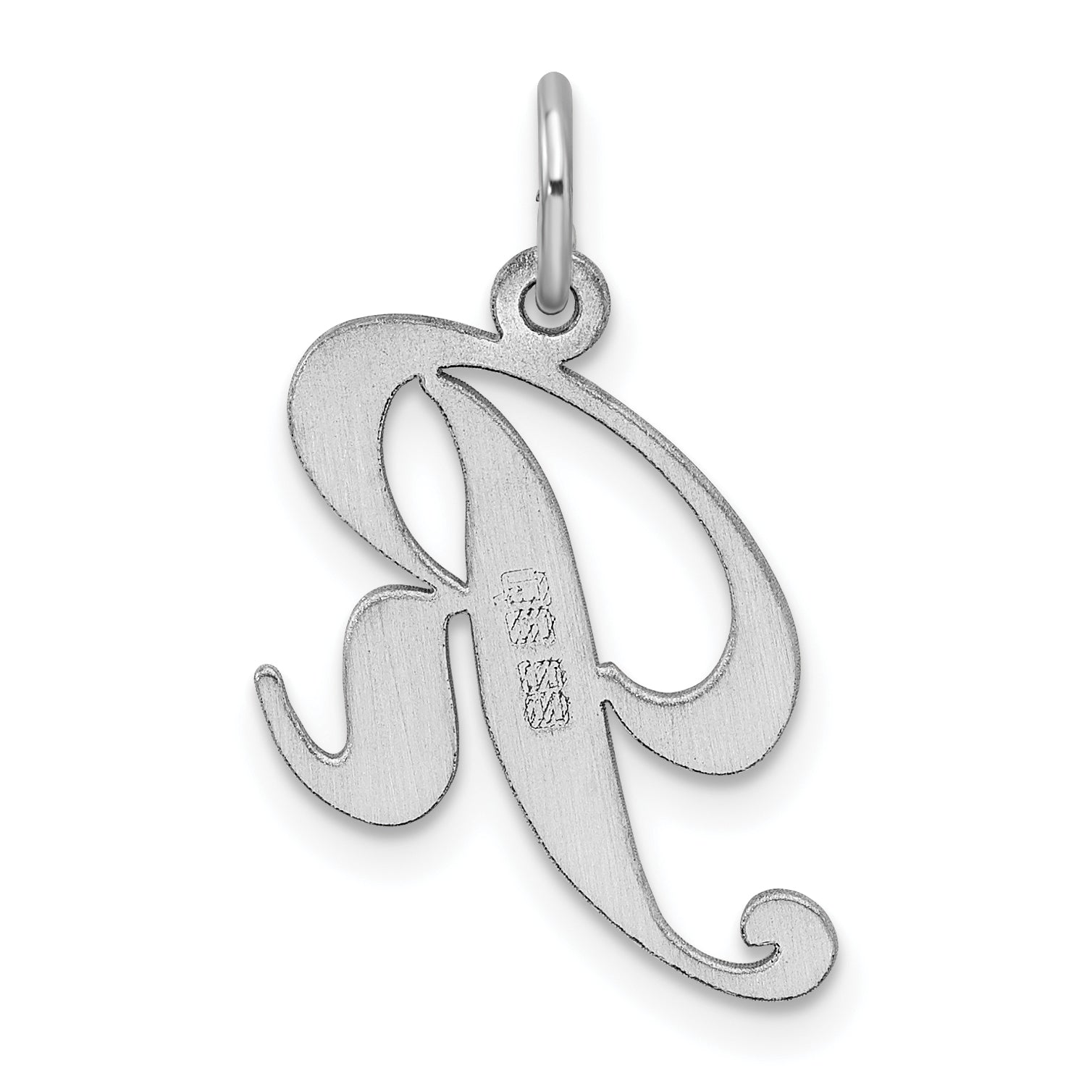 Sterling Silver Rhodium-Plated Fancy Script Letter R Initial Charm