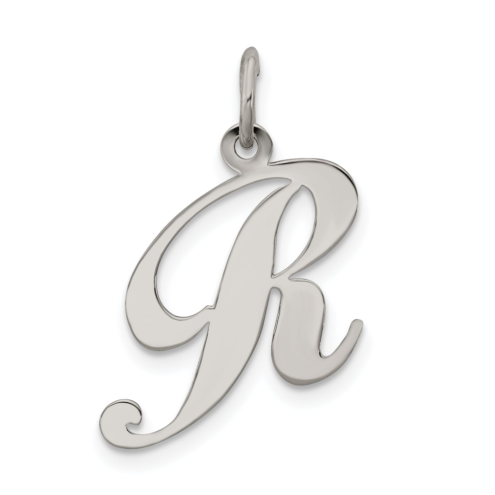 Sterling Silver Rhodium-Plated Fancy Script Letter R Initial Charm