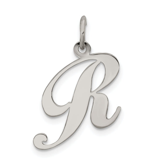 Sterling Silver Rhodium-Plated Fancy Script Letter R Initial Charm