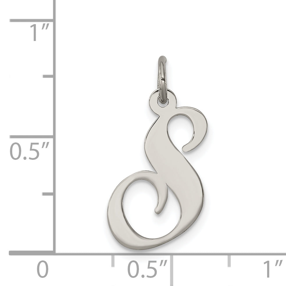 Sterling Silver Rhodium-Plated Fancy Script Letter S Initial Charm