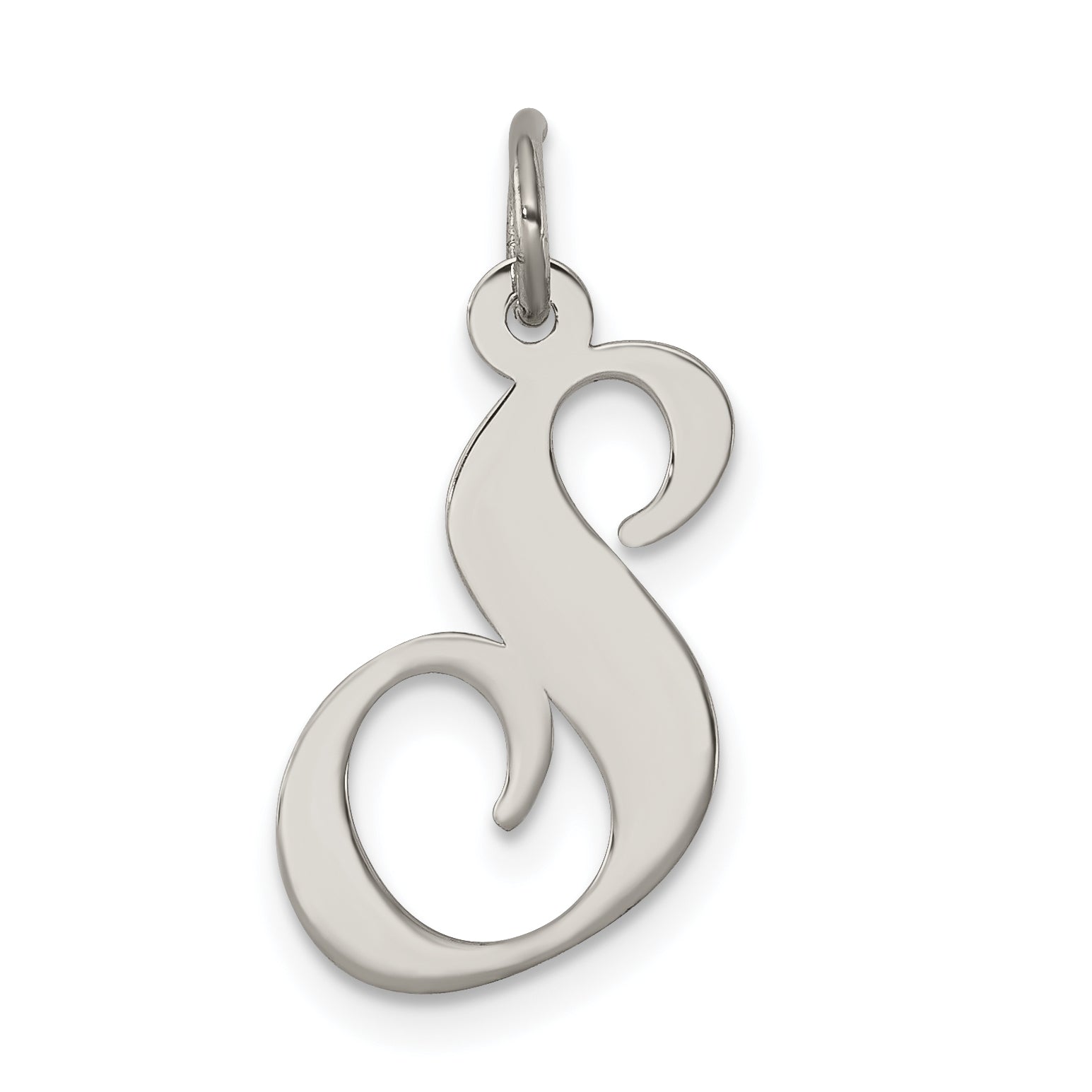 Sterling Silver Rhodium-Plated Fancy Script Letter S Initial Charm